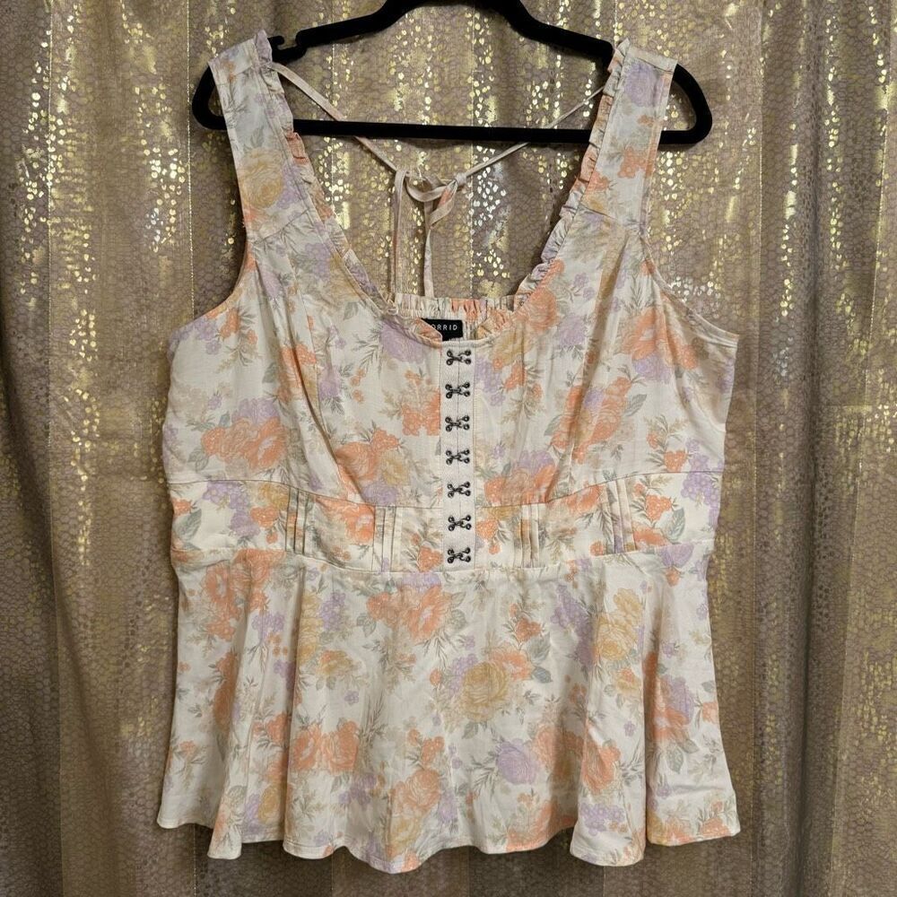Torrid Pastel Floral Babydoll Challis Corset Sleeveless Top 0 L 12 NWOT